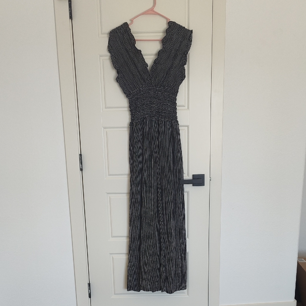 Max Studio Striped Black and White Maxi Jumpsuit